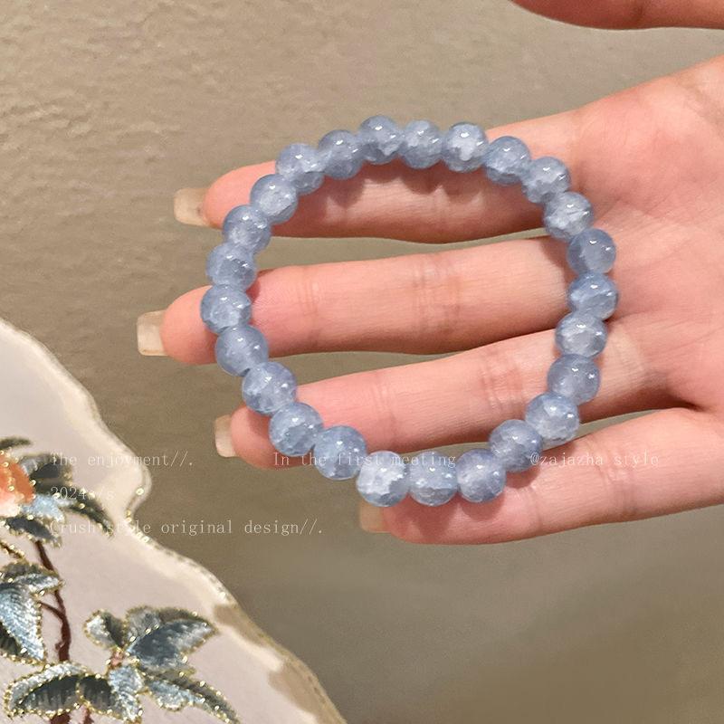 Aquamarine Camellia Bracelet Women's Niche Design High Value Student Party Beaded Jewelry