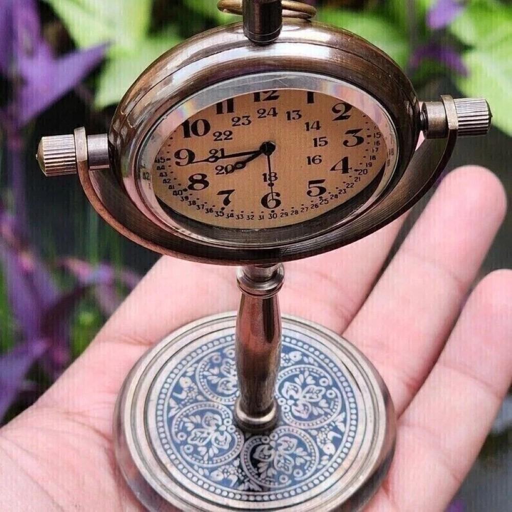 Clock Desk Vintage Table Top Antique Tabletop Brass Decorative Gift