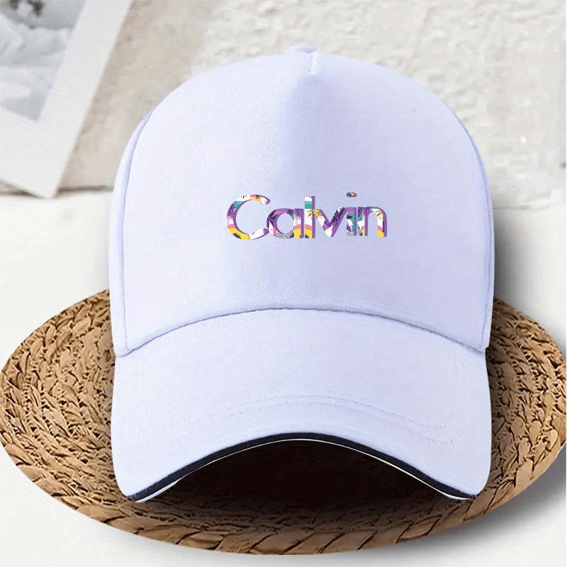 Ladies Lightweight Adjustable Baseball Cap Bold Calvin Letter Printed Navy Blue Polyester Recreational Sports Cap for Everyday