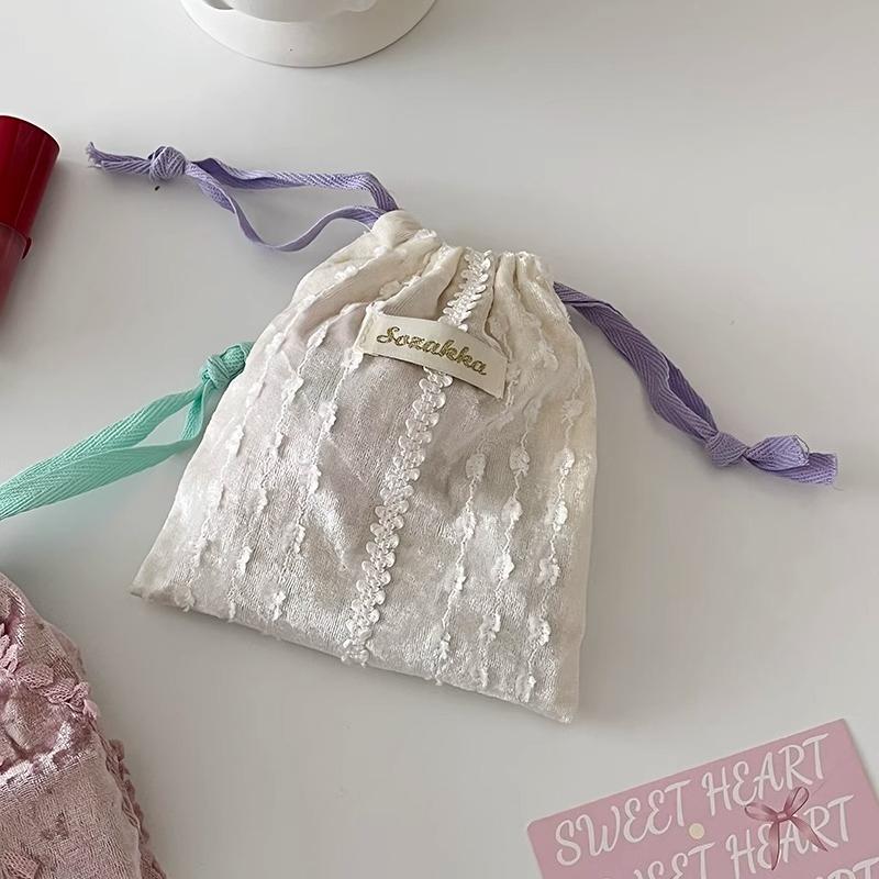 Cute Lace Drawstring Storage Bag Organizer Kawaii Sundries Small Pouch Bag Mini Cosmetic Lipstick Coin Purse Earphone Handbag