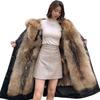 Women's Mid-Length Cotton Coat with Removable Faux Raccoon Fur Liner - Thickened, Plus Size