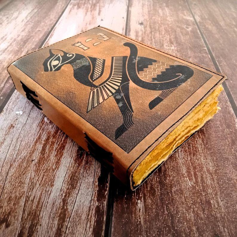 Egyptian Cat Leather Journal Deckle pages Notebook, Leather Sketchbook, Dream Journal, Leather Dairy, Handmade Dairy, Personalized Gift.