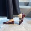 Fashion 2025 New Spring Autumn Women Double Buckle  Shoes Leather Square Head Square Heel Solid Color Women's Shoes