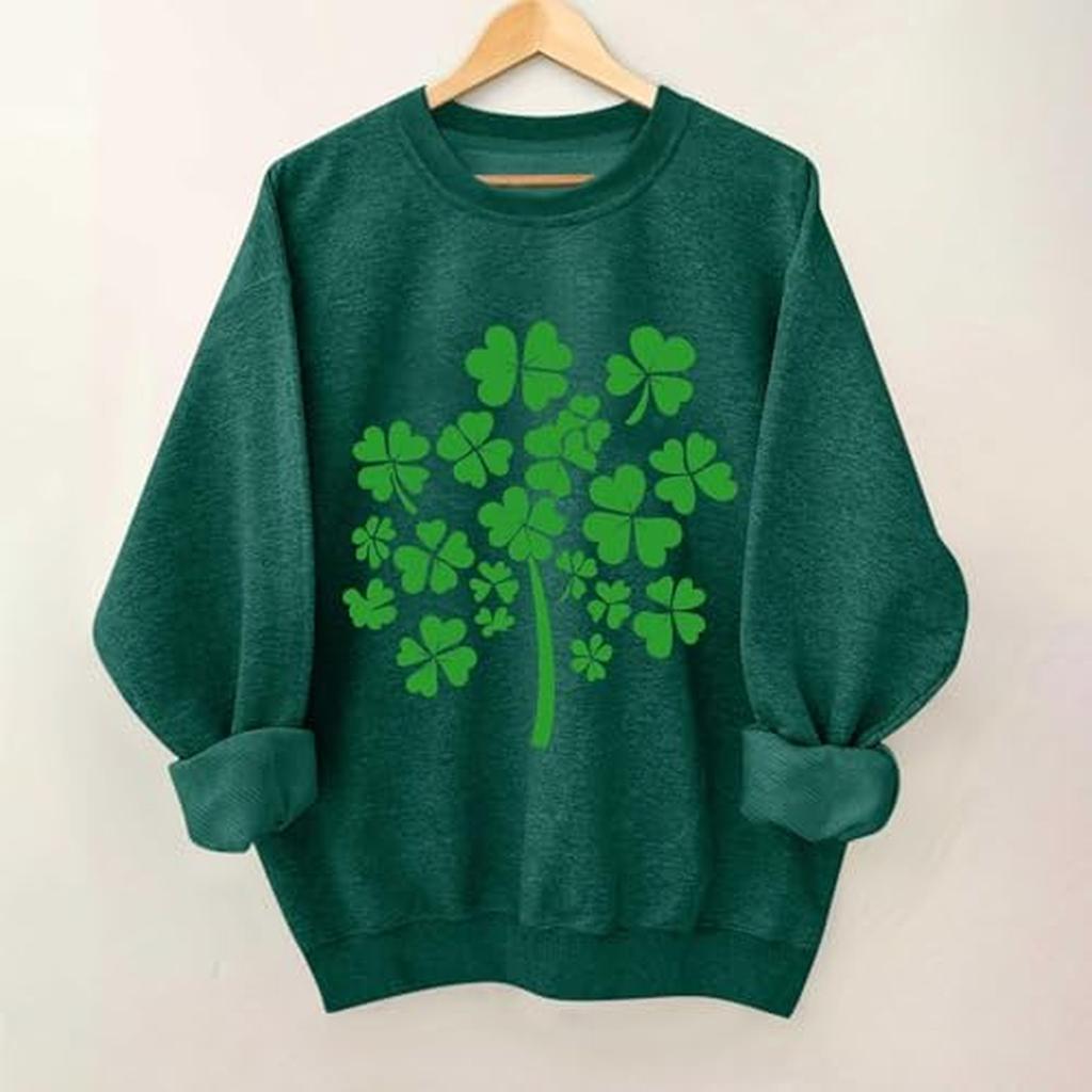 Ladies' Casual And Fashionable Round Neck Top St. Patrick's Printed Hooded T-shirt Long Sleeved Hoodie