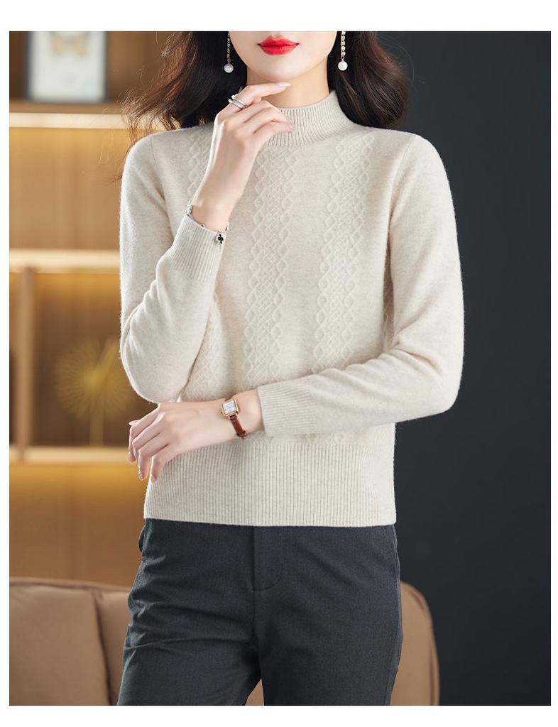Hengyuanxiang 2025 Women's Pure Wool Sweater: Stylish Winter Knitwear, Warm Base Layer for Moms, Perfect for Middle-Aged Women