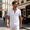 Men's Casual Short Sleeve Shirt with Multi-Pockets, Lightweight Cotton Linen for Work