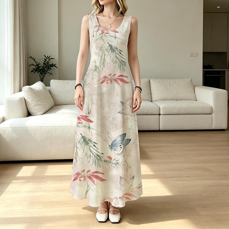 Women's Flowy Lightweight Sleeveless Maxi Dress Stylish Elegant for Beach Vacation & Casual Daily Wear