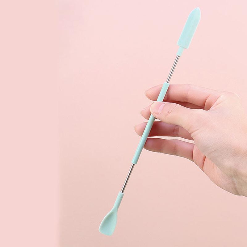 Silikon Mini Spatula Kavanoz Kazıyıcı Kepçe Ucu Uzun Çift Başlı Kozmetik Kaşığı