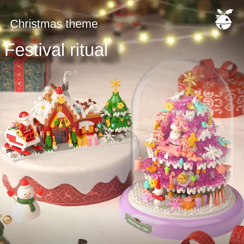 Latest Small Blocks Fun Christmas Tree Goods Music Box Santa Claus Construction Blocks Toy Adults Present Xmas New Year Girl  Yg