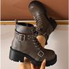 Fashion Women Platform Ankle Boots Vintage Thick Bottom Lace Up British Motorcycle Booties Outdoor Designer Shoes Women Zapatos De Mujer