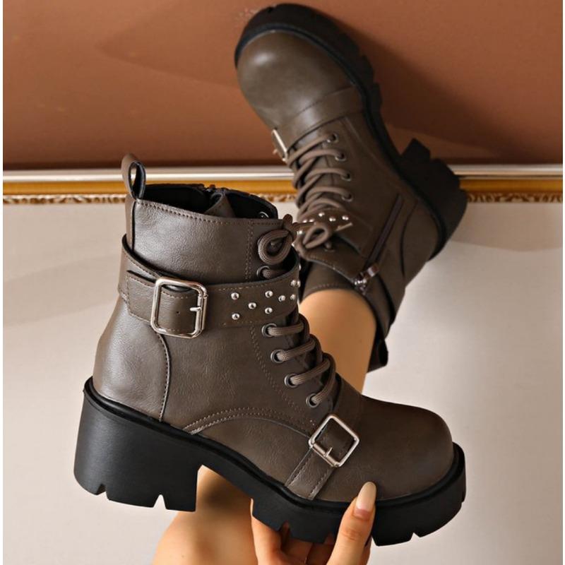 Fashion Women Platform Ankle Boots Vintage Thick Bottom Lace Up British Motorcycle Booties Outdoor Designer Shoes Women Zapatos De Mujer