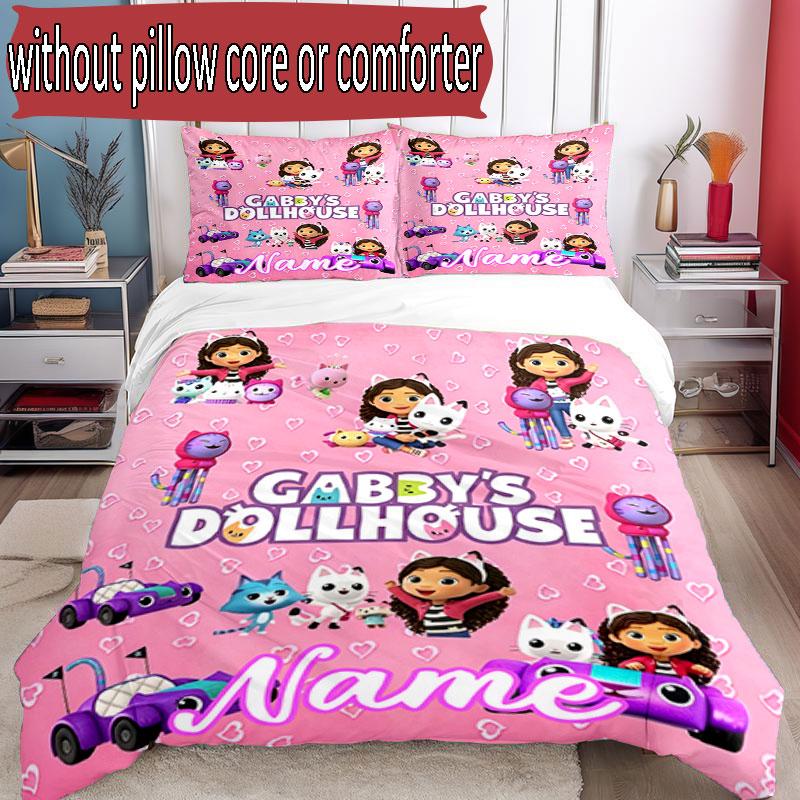 Set copripiumino 3 pezzi (1*Copripiumino + 2*Federe, Senza Nucleo), Set Biancheria da Letto Personalizzato con Nome e Motivo di Gabby's Dollhouse, Regalo Decorazione Camera da Letto