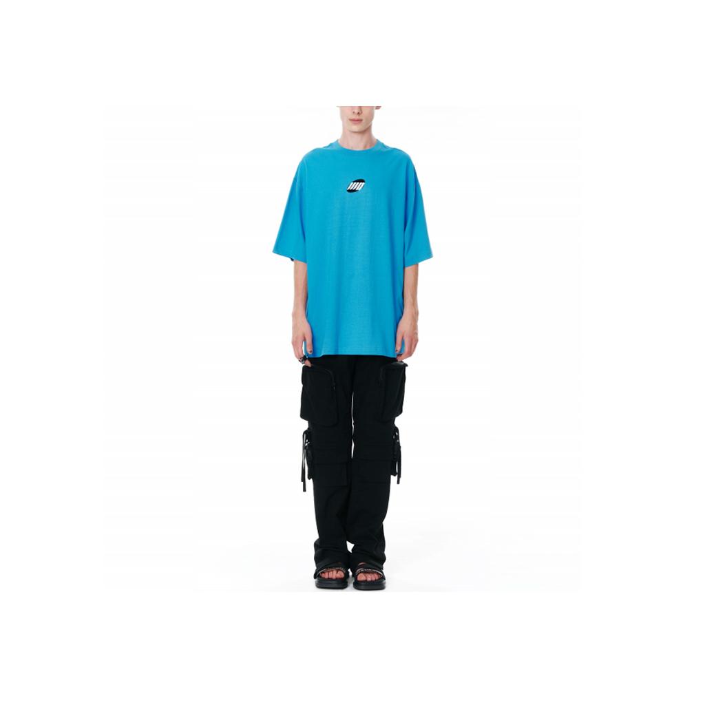 We11done Ss22 Logo Print Solid Color Short Sleeve T-Shirt Unisex Tops Blue WD-TT1-22-632-U-BL