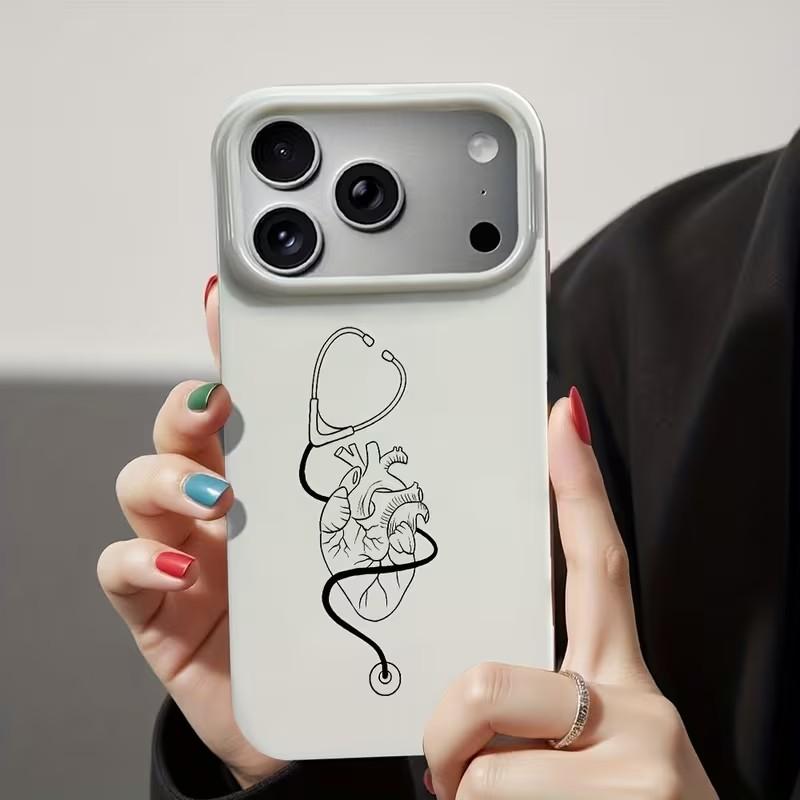 Doctor Heart Stethoscope Minimalist Illustration White Case for iPhone 12 13 14 15 16 17 Pro Max Plus 16E 17Air Soft TPU Cover