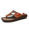 Summer New Top Layer Cowhide Men's Beach Shoes Wear-Resistant Non-Slip Sandals Trendy Flip Toe Leather Slippers Men