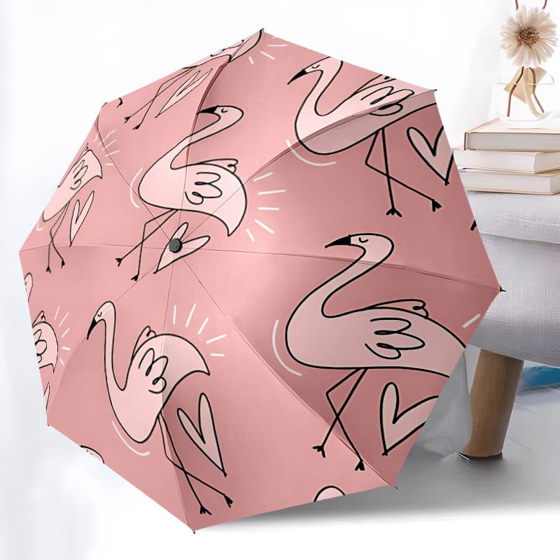 1pc Flamingo Pattern Umbrella Portable Home Essential Umbrella Folding Umbrella Durable Iron Frame Yy251128032