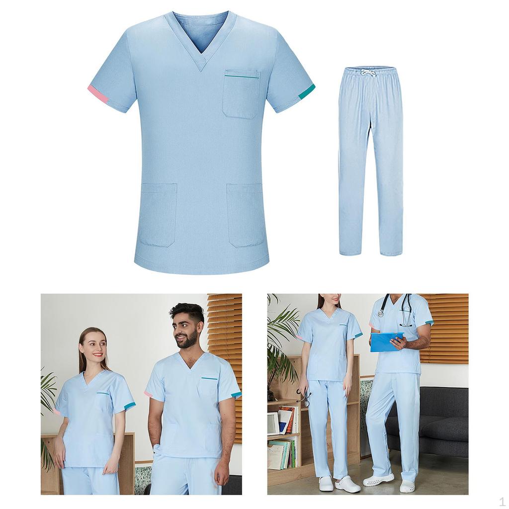 Nursing Uniform Scrub Set Work suits Nurse Top Pants V Neckline Short Sleeve Workwear for Healthcare