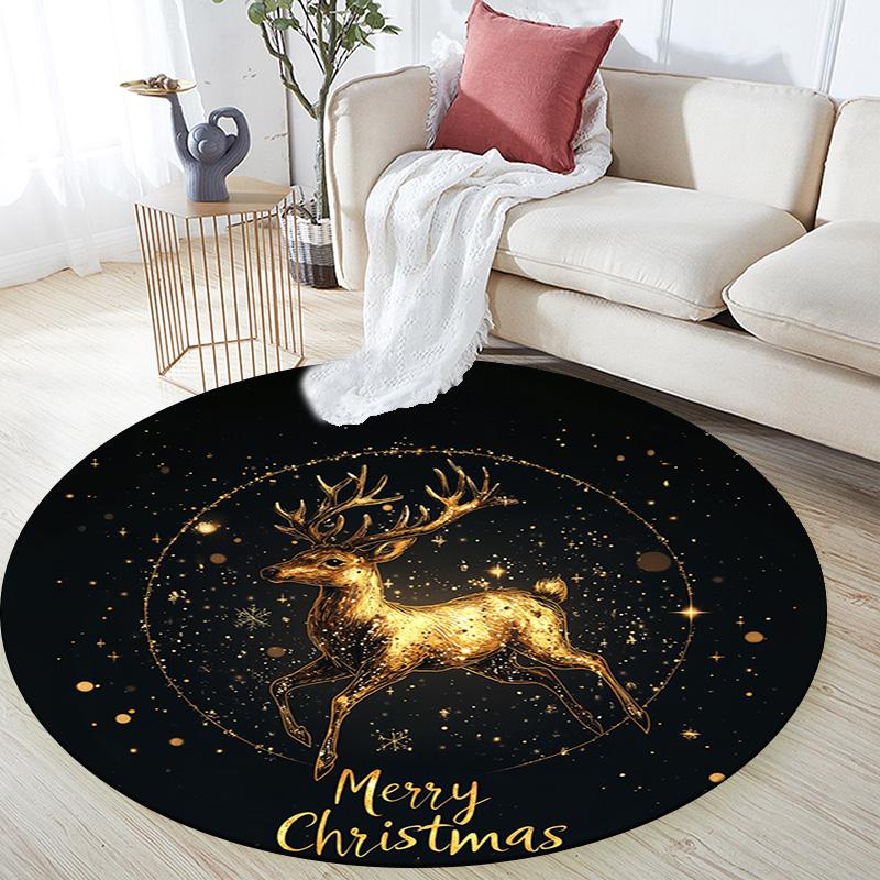 Golden Deer Round Area Rug,Carpet Rug for Living Room Bedroom Sofa Playroom Decor,Non-slip Floor Mat