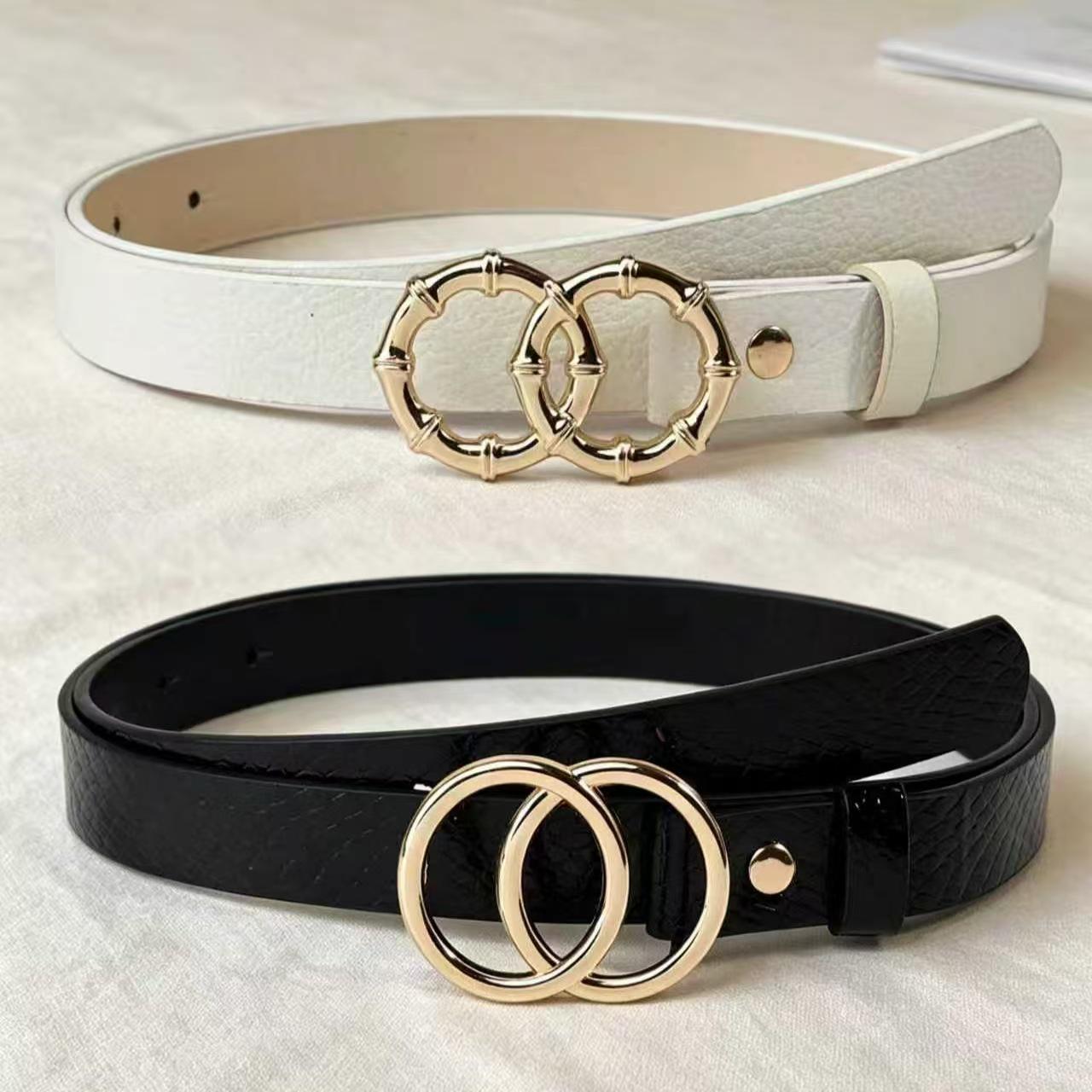 Women s Black & White Double Buckle Leather Belt for Jeans & Dresses чёрный/белый