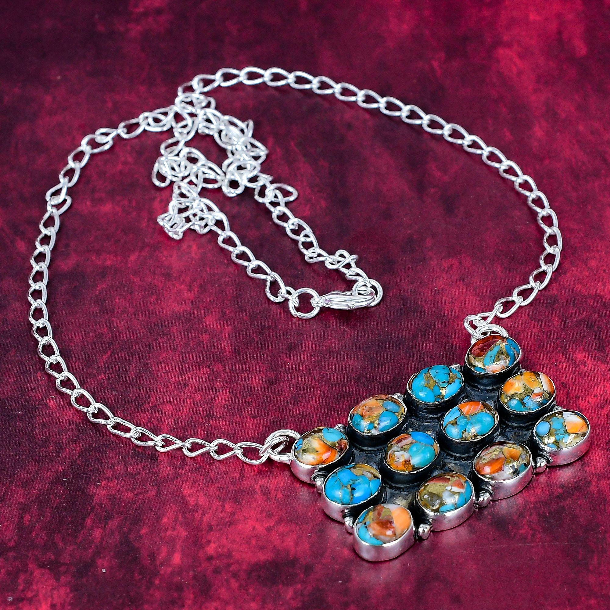 

Оранжевая медная бирюза ручной работы, новейший дизайн, ювелирное колье, 925 стерлинговое серебро, колье с драгоценным камнем, подарок для матери оранжевый