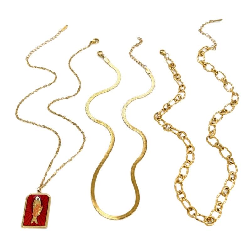 

3 Pieces Adjustable Stainless Steel Necklaces Fish Charm Enamel Detailing Trendy Stackable Neckchain Accessory 1