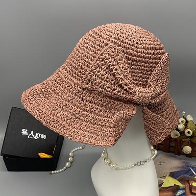 Big Brim Bow Bucket Hat Foldable Visor Beach Hat Small Edge Split Straw Hat Summer Sun Protection