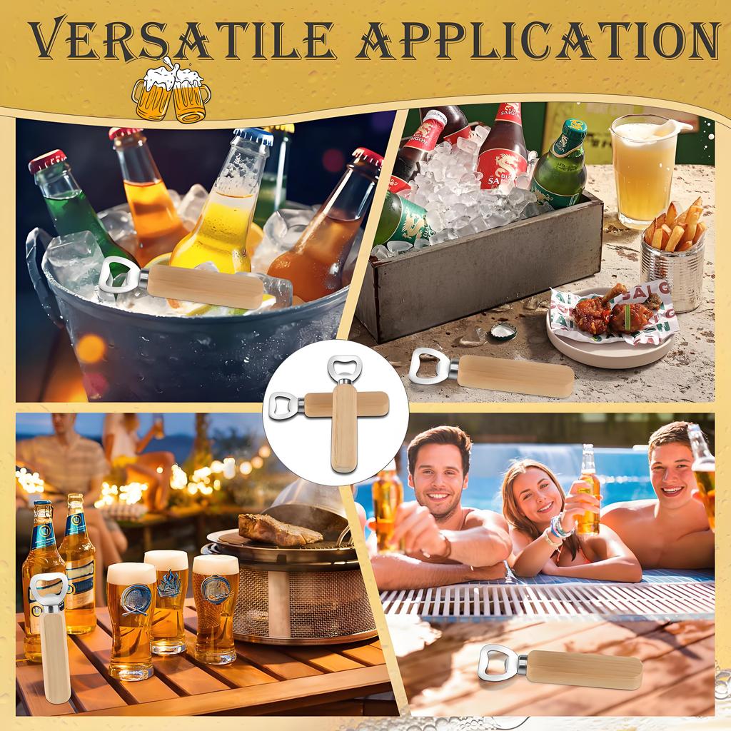 10-pack Flasköppnare med trähandtag | Set med ölöppnare i rostfritt stål | Bartenderkvalitet för hemmabar, restauranganvändning