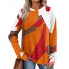 Women's Winter Color-Block Printed Lightweight Brushed-Cotton Round Neck Top