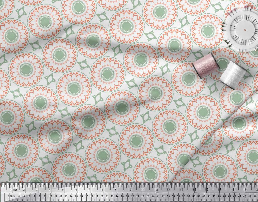 Soimoi Red Japan Crepe Satin Fabric Mandala Geometric Print Fabric by the Metre 42 Inch
