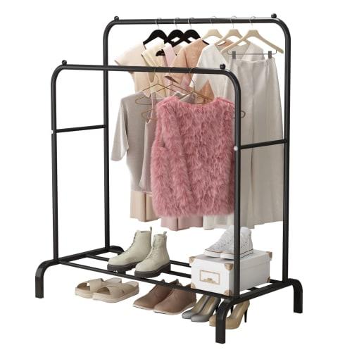 UDEAR Freestanding Garment Rack with Double Rods, Multifunctional Bedroom Clothes Rack, 110*54*150 cm, Black
