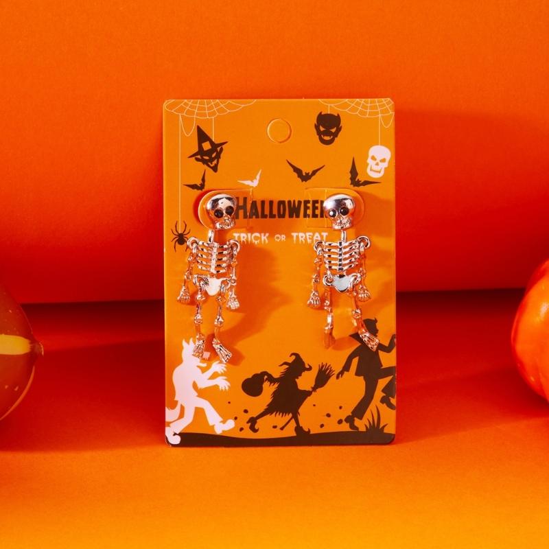 Skull Stud Drop Earrings Pair, Halloween Alloy Statement Jewelry for Costume Styling, Stage Looks and Theme Parties