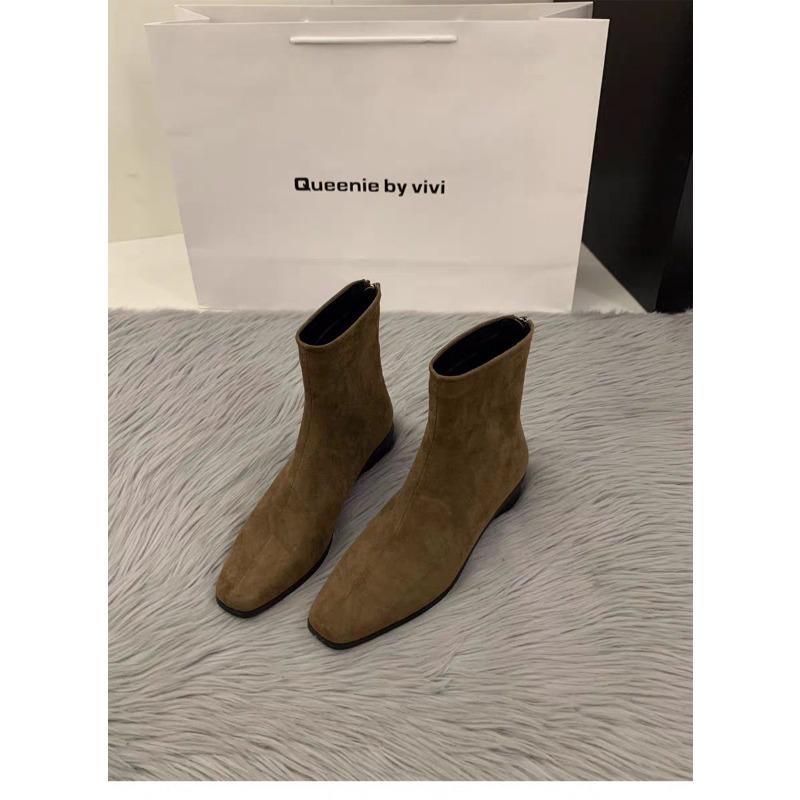 Boots Women's Coarse Heel Suede Small Ankle Boots Women's Shoes, New Versatile Fleece Skinny Boots Short Boots