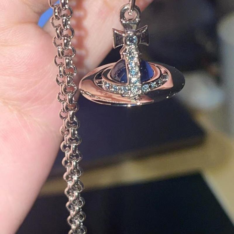 

High Version Empress Dowager Saturn Necklace - Luxury 3D Blue Planet Orb Design for Women