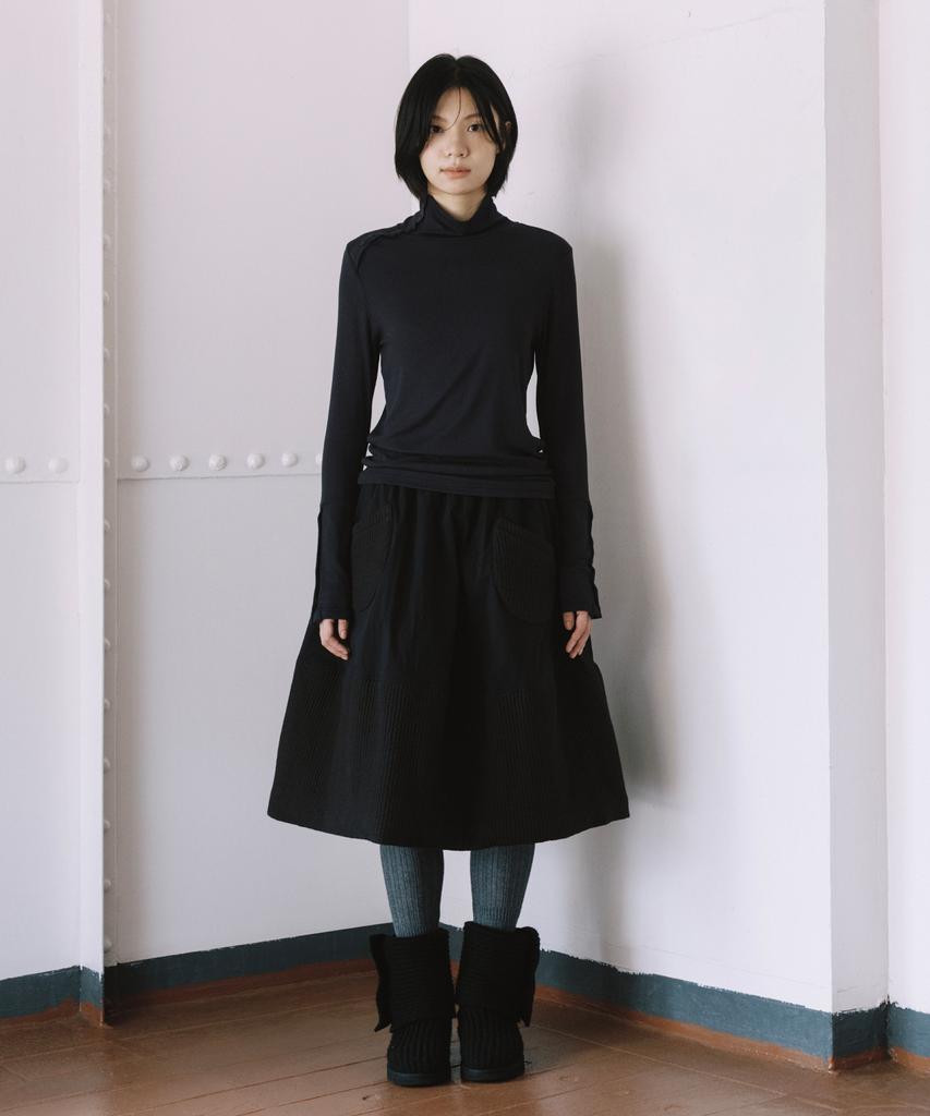 Ohesio Two-Way Button Turtleneck T-Shirt, Charcoal