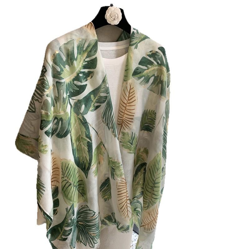 Summer Ethnic Style Big Shawl Dual-Purpose Silk Scarf Bronzing Fashion Versatile Ginkgo Biloba Fresh Wind Multi-Functional Shawl