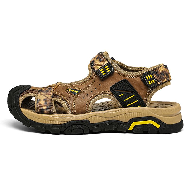 38-46 Übergröße Echtes Leder Herren Sandalen Sommer Herren Strandsandalen Outdoor Sandalen für Herren 45 braun/gelb