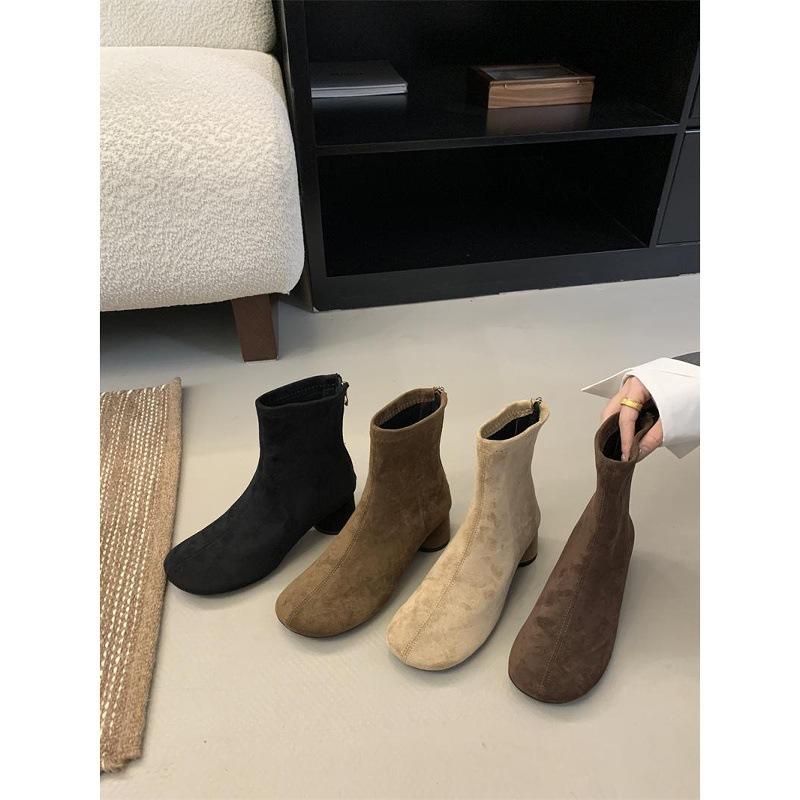 High Heel Suede Skinny Short Boots Season Brown Martin Boots Small Ankle Boots