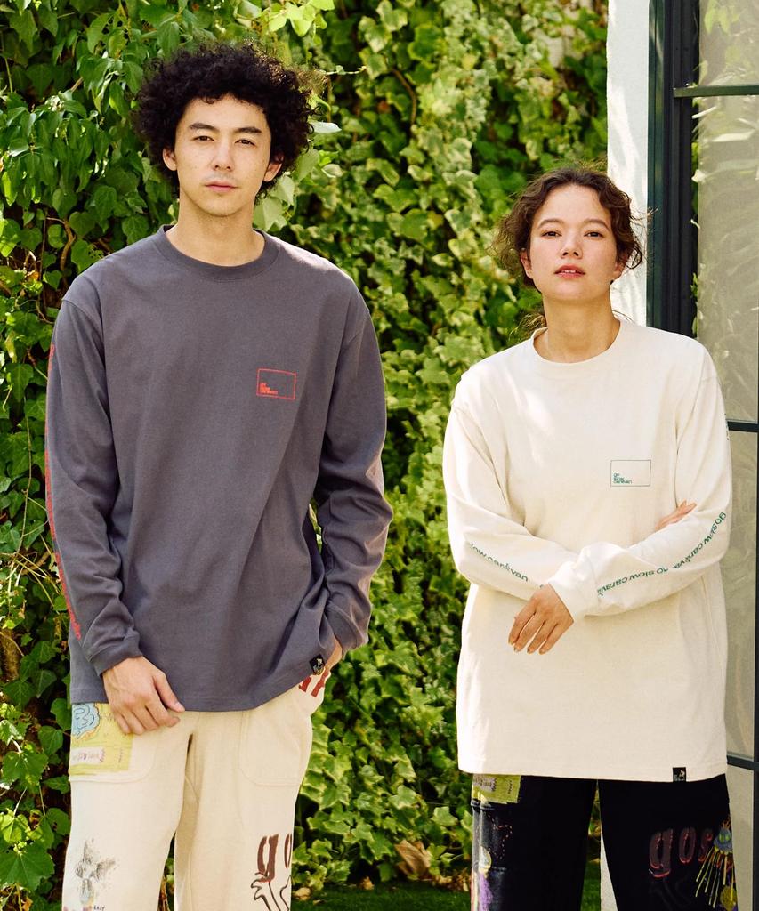 [go Slow Caravan] 351902 USA/C Square Logo Back Print Long Sleeve T-Shirt, Black, Size 2, M