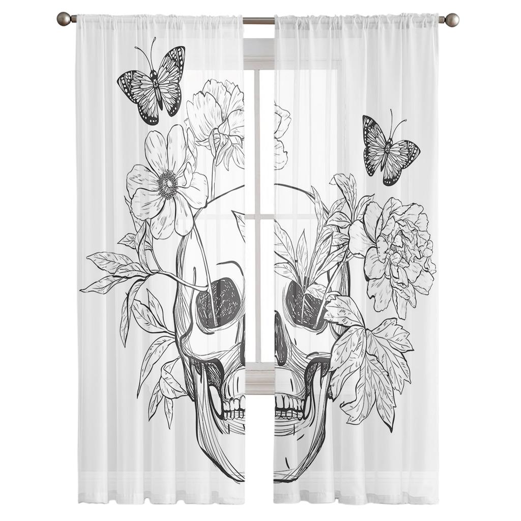 Skull Flower Butterfly Leaf Modern Tulle Curtains For Living Room Bedroom Home Kitchen Window Sheer Curtains