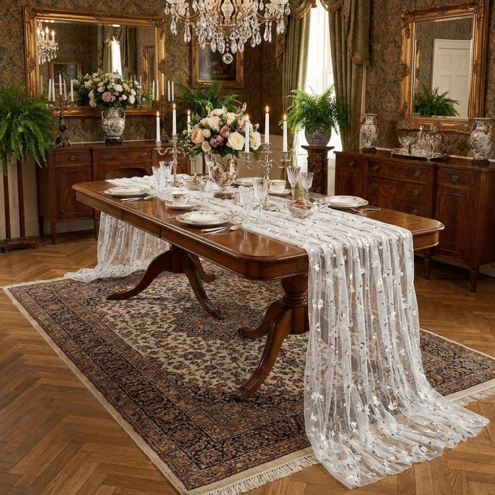 French Style Tulle Table Runner Romantic Table Flag Table Cover Floral Tablecloth Wedding Party