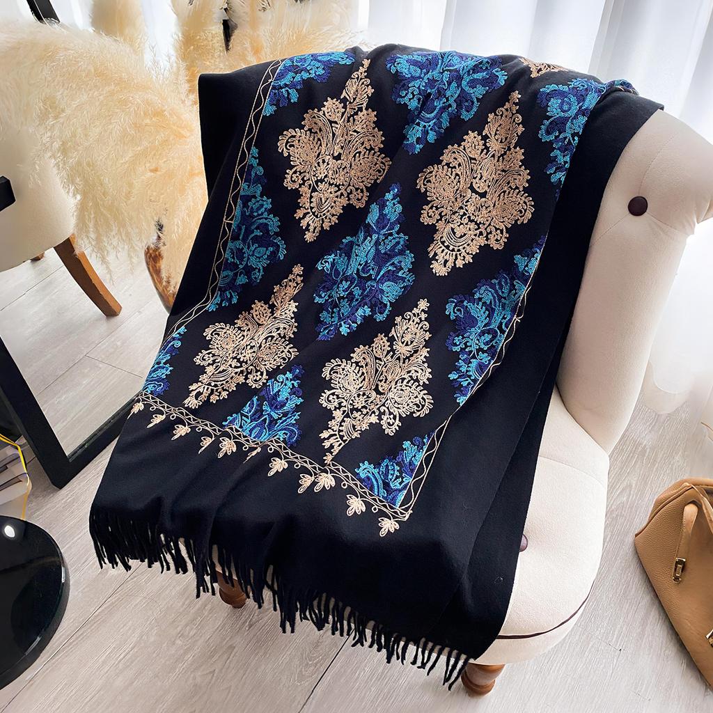 New Winter Warm Cashmere Scarf Women Embroidery Pashmina Blanket Thick Shawl Wrap Neckerchief Fashion Bufanda Echarpe Poncho