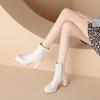Western Women's Ankle Boots 2025 Winter Genuine Leather Block Heels Chelsea Boots Black White Dance Party Shoes Large Size 45
