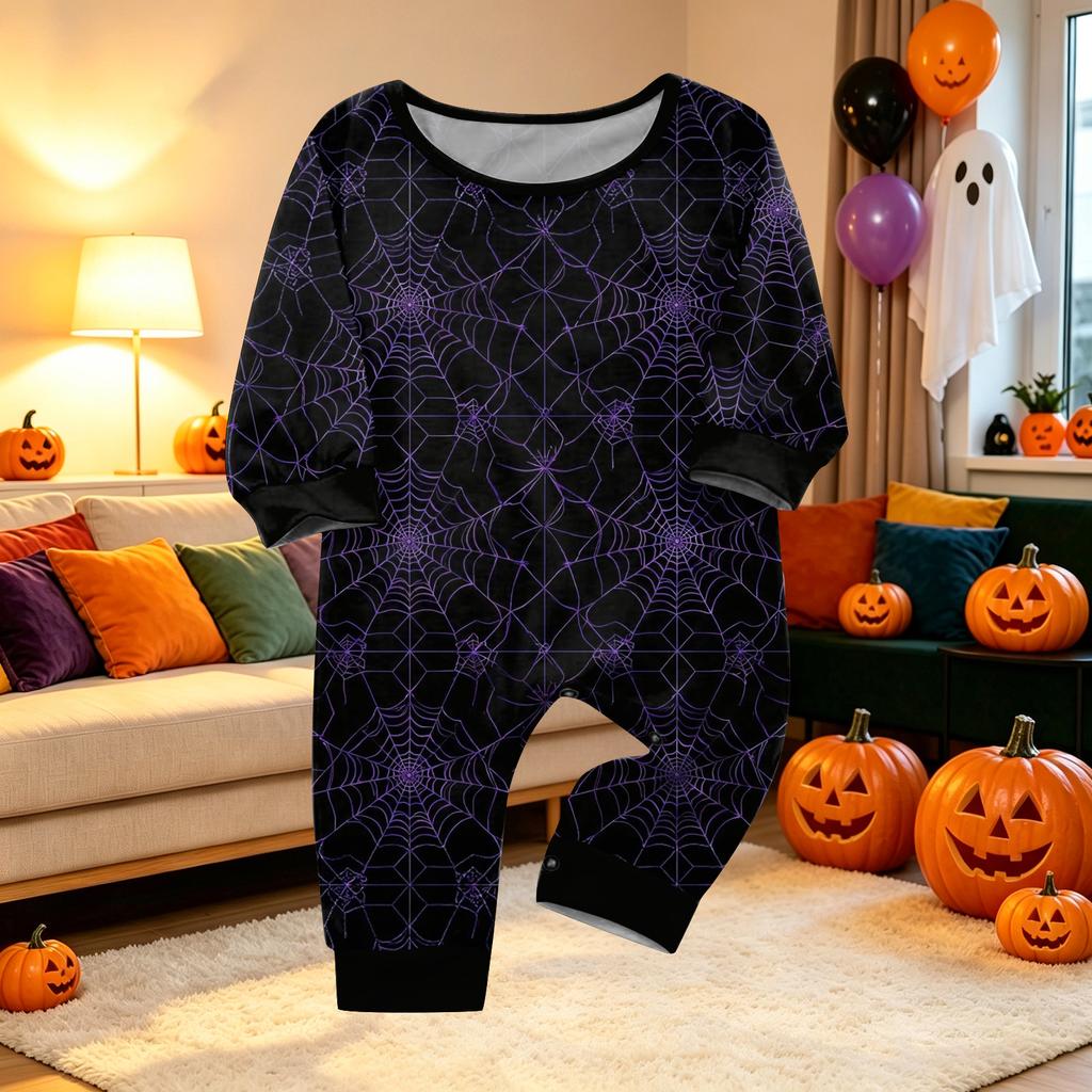 Family Matching Halloween Print Long Sleeve Pajama Set for Parents and Kids