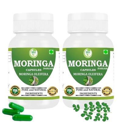 Morsan Nutraveda Moringa (Moringa Oleifera, Sahijan) | 60 Capsule Vegetali da 500 mg | Aumenta i Livelli di Energia, Supporta la Forza Immunitaria (Confezione da 2)