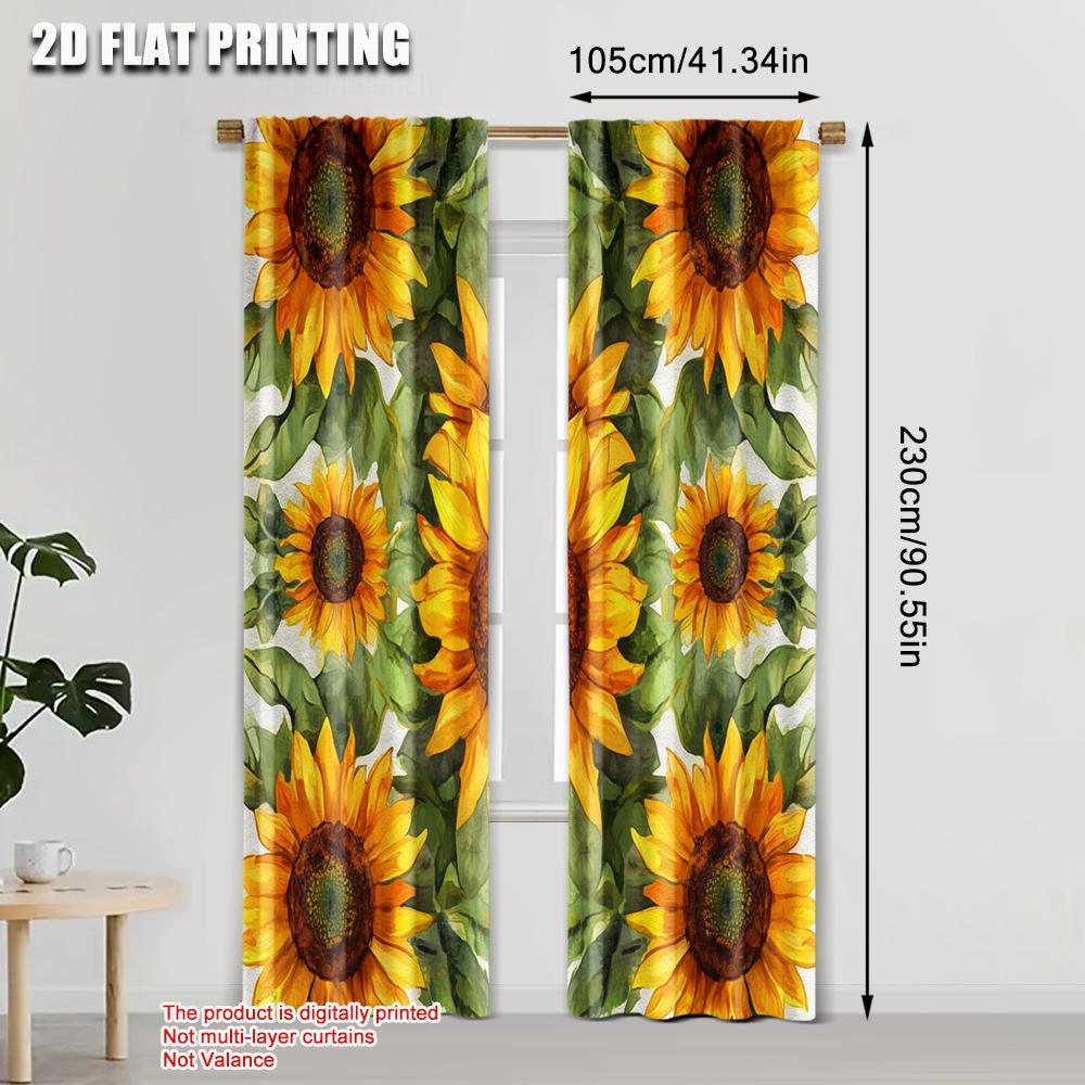 2pcs, Curtain Popular 2D print Rural Sunflower Flower Machine Washable Fabric (without rod) Holiday Perfect for Bedroom, Living