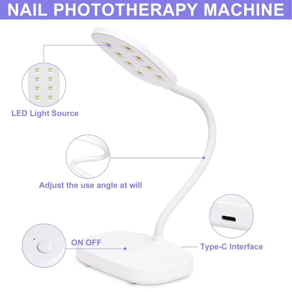 LED Lampa na nehty Sušička nehtů Přenosná Husí krk Gelové světlo Skládací USB Pro sušení laku Manikúrní nástroje