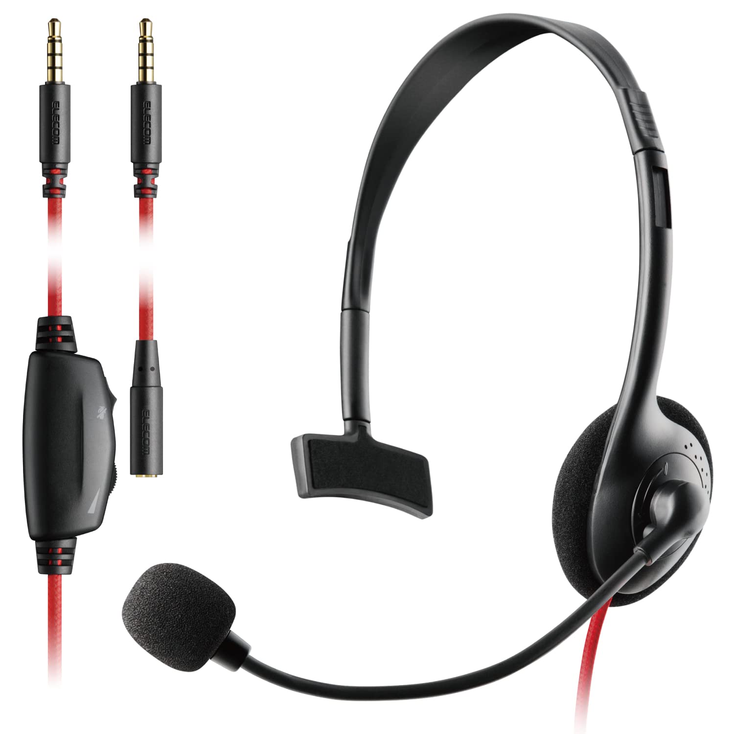 

ELECOM Gaming Headset Wired PS4 Switch 4 Pole Volume Adjustment Mute Flexible Arm Single Ear Extension Cable Black [PS5 Compatible] 3.5mm 1.5m 1.0m чорний