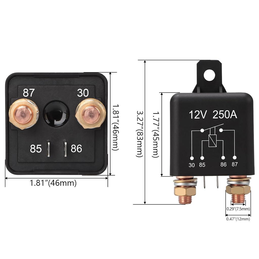 Starter Relay, 12V 250A, 4 Pin SPST, Continuous Duty Relay, Car Battery Control Relay, Automotive Heavy Current Start Relay Car Relay (1)