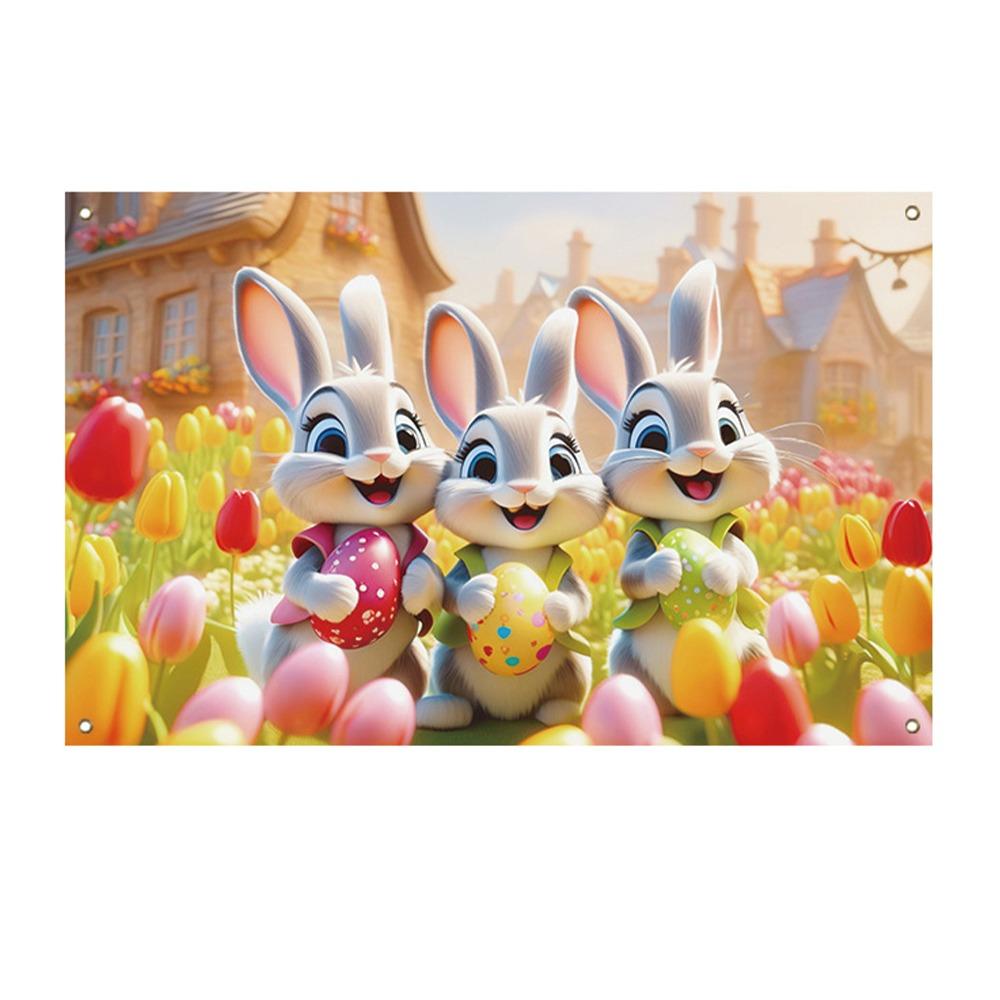 Celebrate Tulip Bunny Eggs Background Cartoon Poster Props  Courtyard Indoor Outdoor