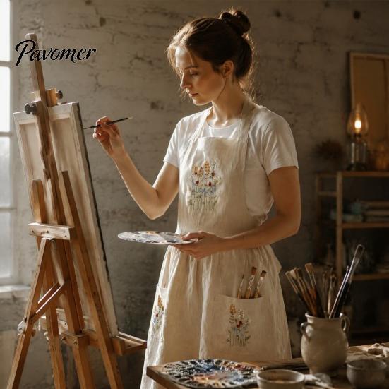 Adjustable Professional Chef Apron Kitchen with Pockets, Durable Washable Apron, Cross Fabric Cooking Back Design, Hand-Embroidered Heavy Duty Utility
